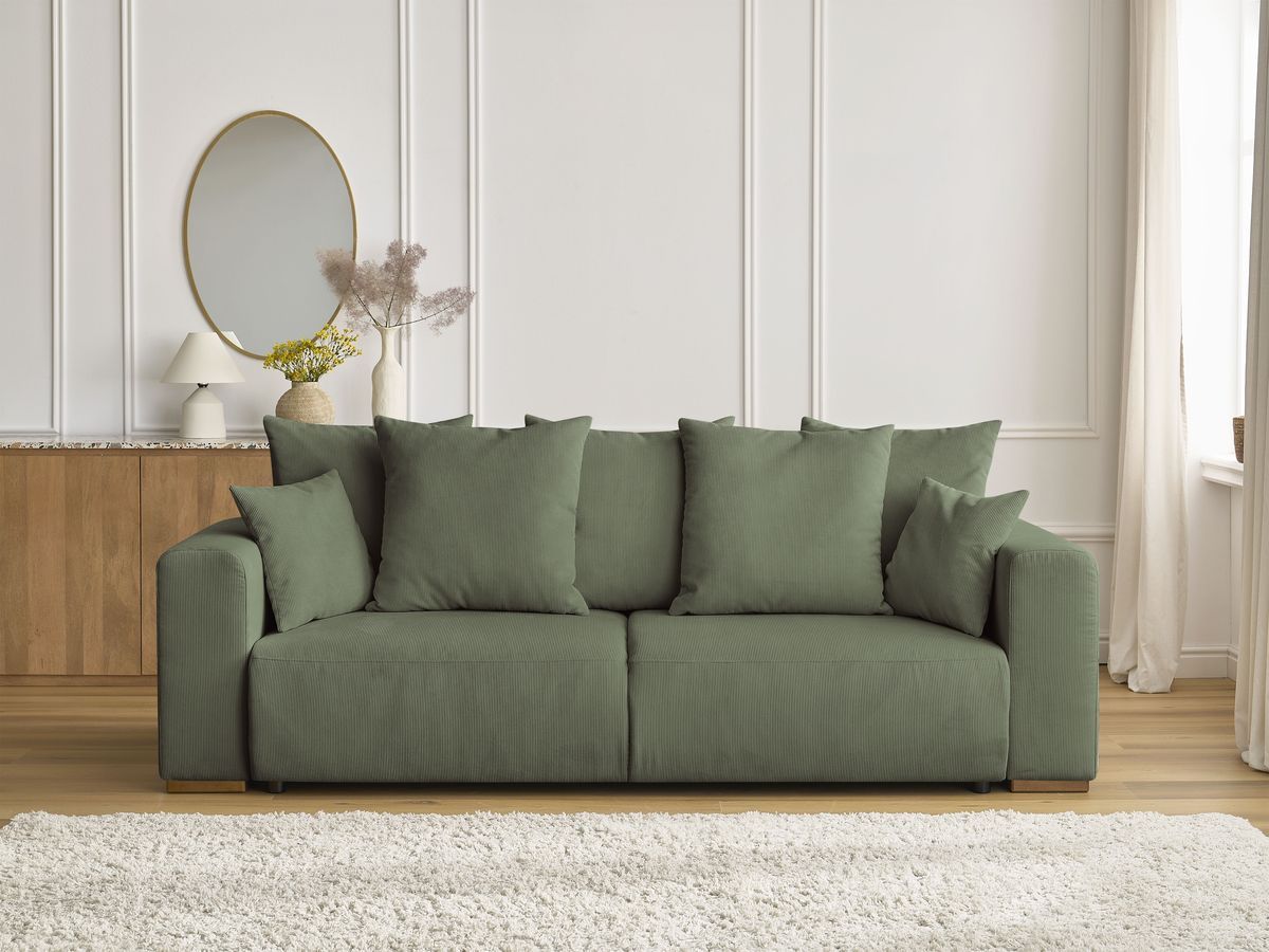 Bobochic Sidonie Schlafsofa 3-Sitzer mit Bettkasten Cordsamt Grün