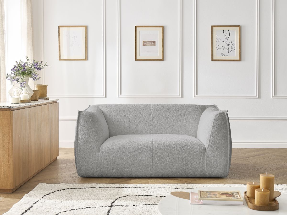 Bobochic Giorgia Sofa 2-Sitzer Bouclé-Stoff Hellgrau