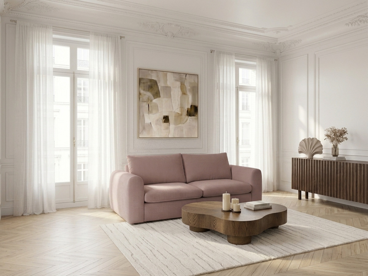 Bobochic Archi Schlafsofa 3-Sitzer Cordsamt Rosa, Liegefläche 160 × 190 cm