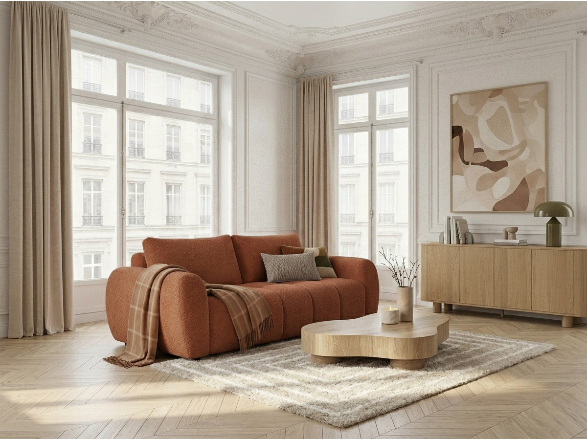 Bobochic Fuji Schlafsofa 3-Sitzer Bouclé-Stoff Orange