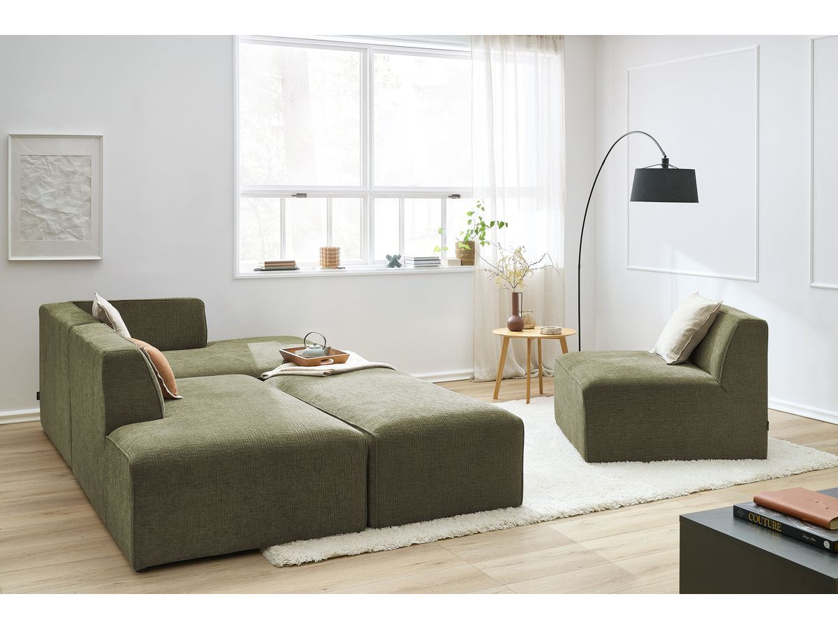 Bobochic Megeve Ecksofa mit Pouf Strukturstoff Grün Ecke rechts