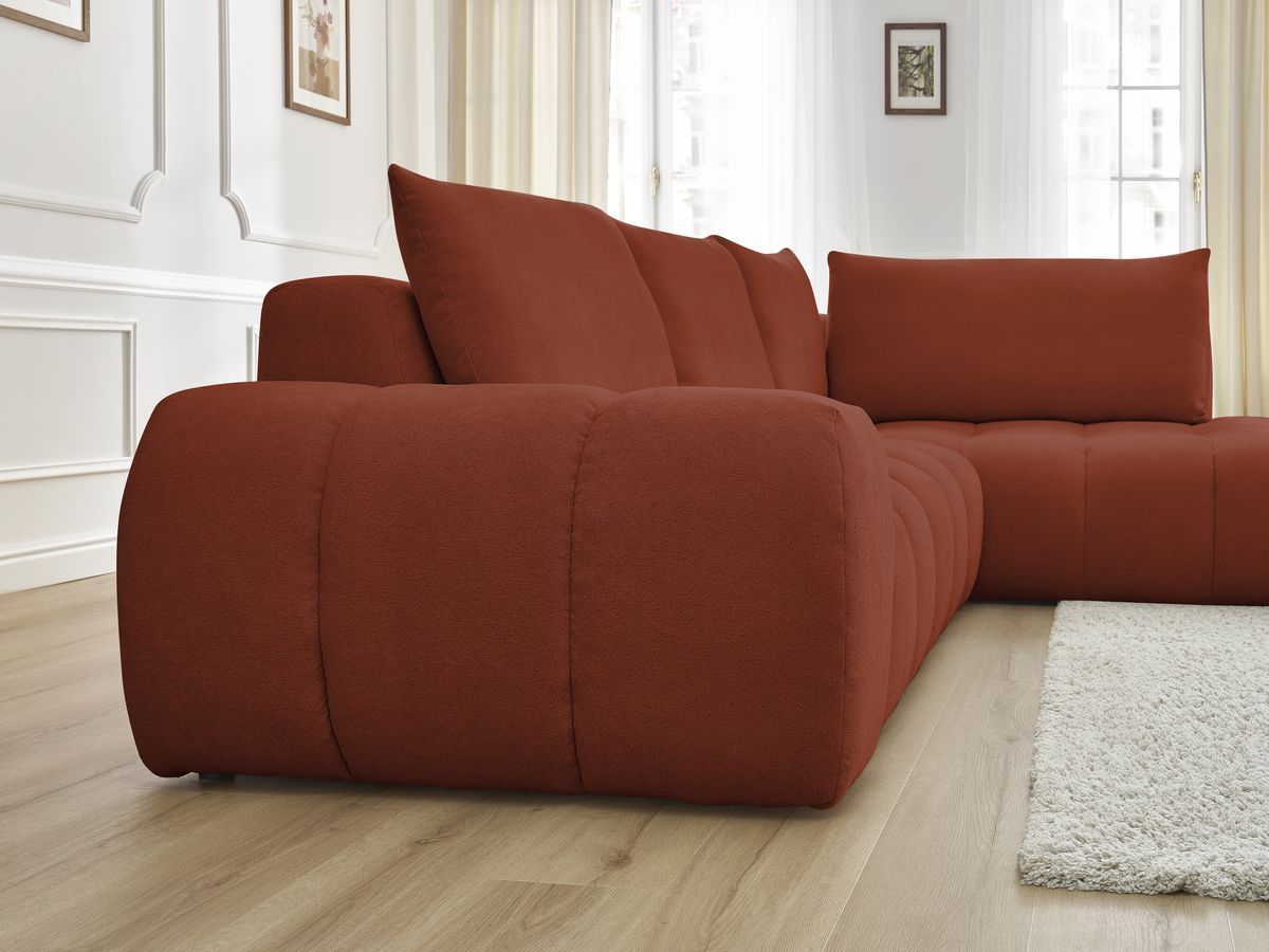 Bobochic Everest Ecksofa, 4 Kissen Strukturstoff Orange Ecke rechts