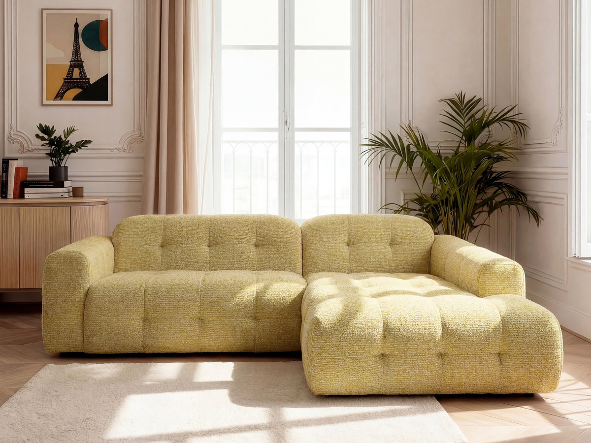 Bobochic Laura Ecksofa Melange-Stoff Gelb Ecke rechts