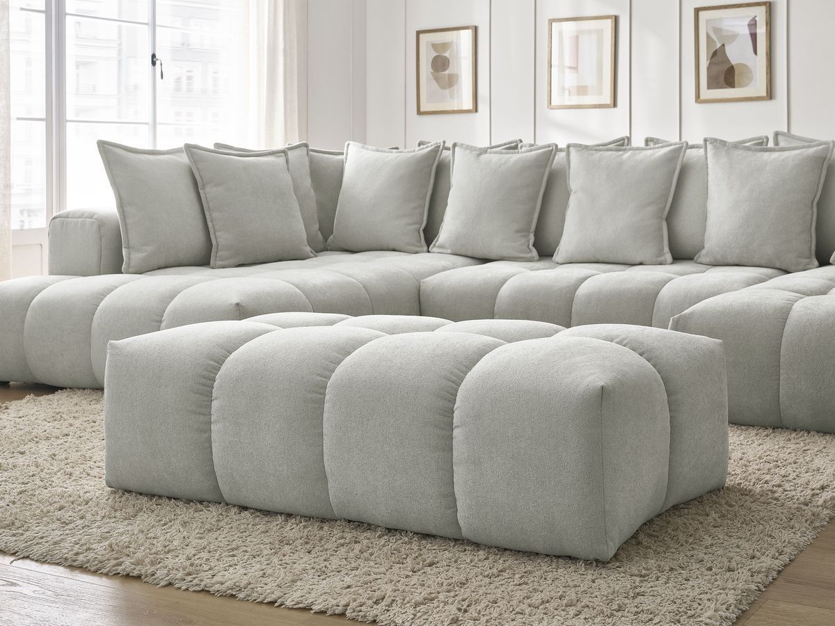 Bobochic Everest Wohnlandschaft mit Pouf, 14 Kissen Strukturstoff Hellgrau Ecke rechts