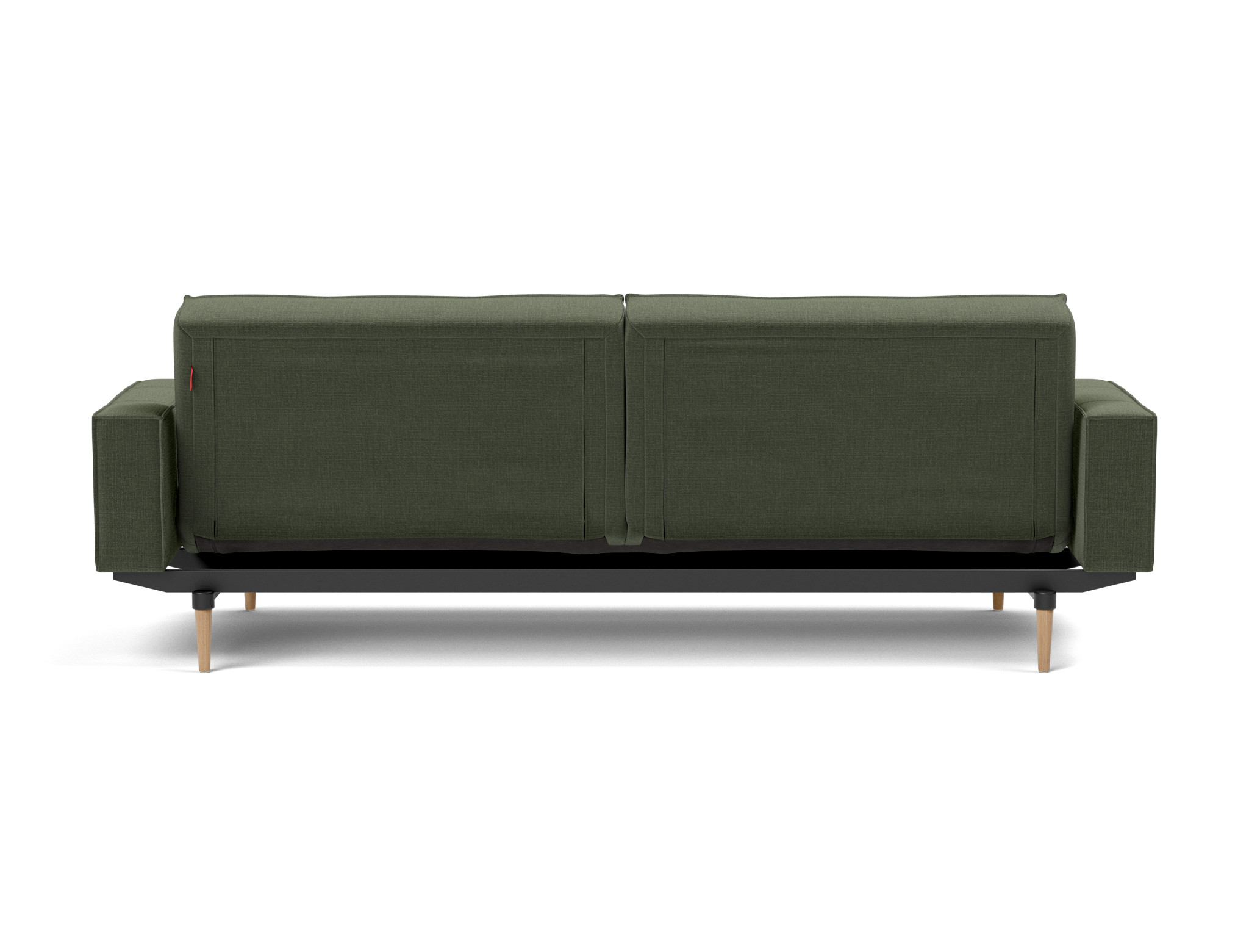 Schlafsofa Splitback mit Armlehnen Chenille Esina 413-Olive-Green Beine Styletto Eiche hell