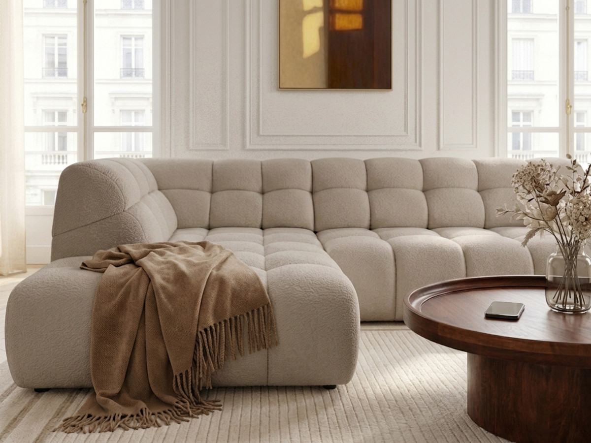 Bobochic Andre Ecksofa mit Schlaffunktion Chenille Beige Ecke links