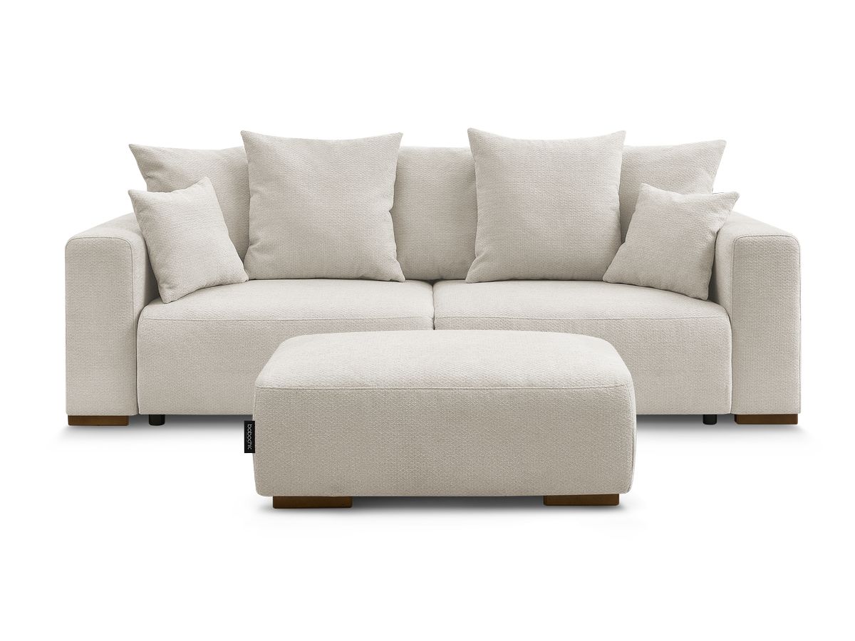 Bobochic Sidonie Schlafsofa 4-Sitzer mit Bettkasten und Pouf Melange-Stoff Beige