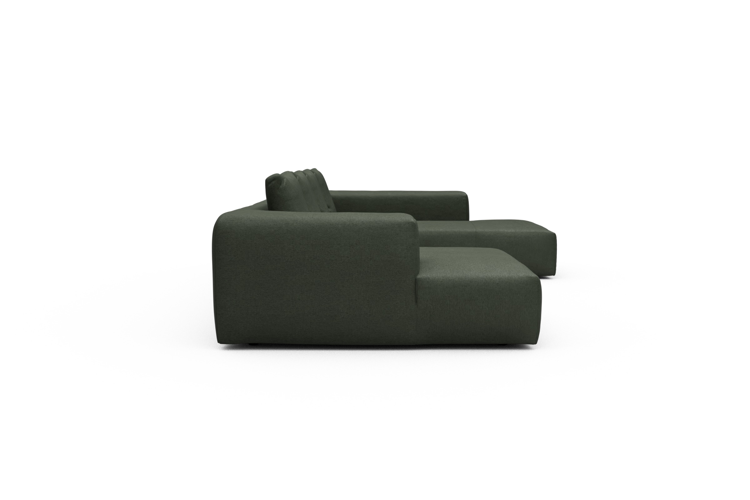 Wohnlandschaft Fred Relax-Ecke rechts mit 2-Sitzer und Chaiselongue links Denari-Forest-Green