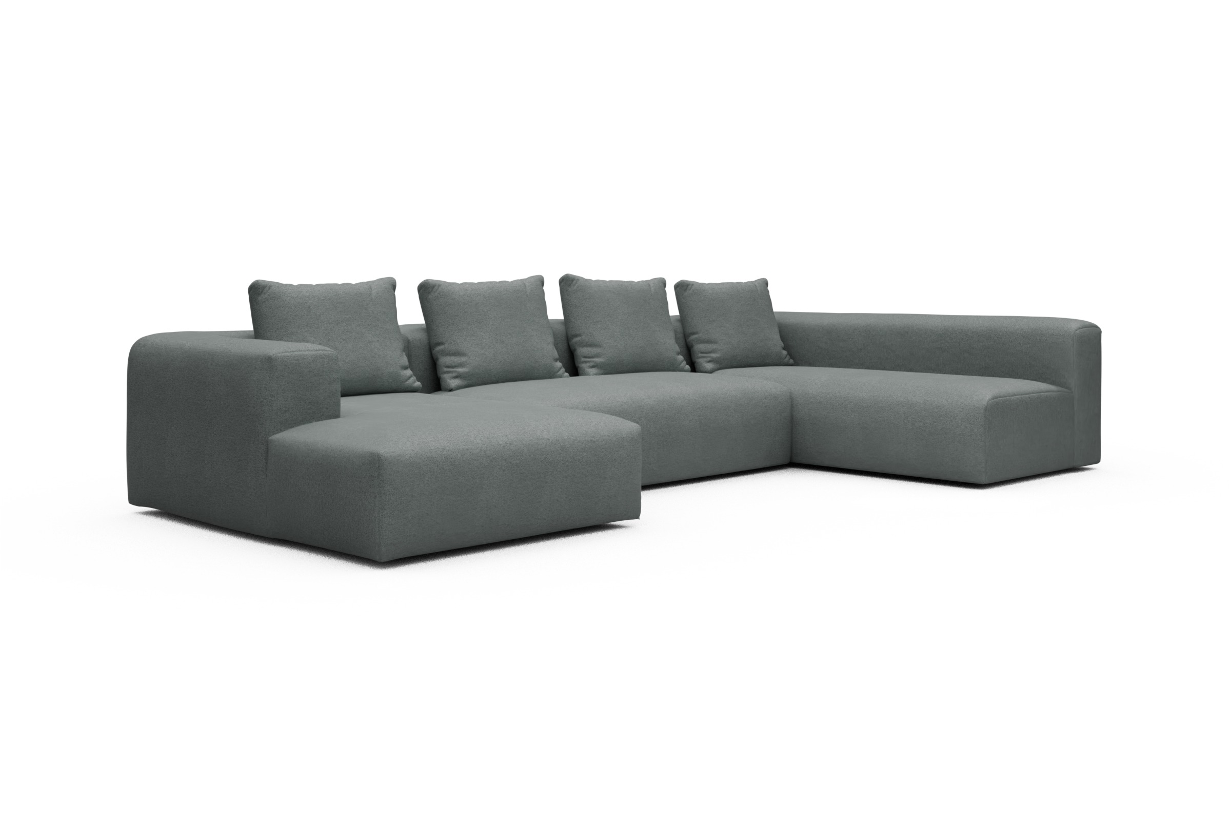 Wohnlandschaft Fred Chaiselongue links mit 2-Sitzer und lange Armlehne rechts Denari-Soft-Grey