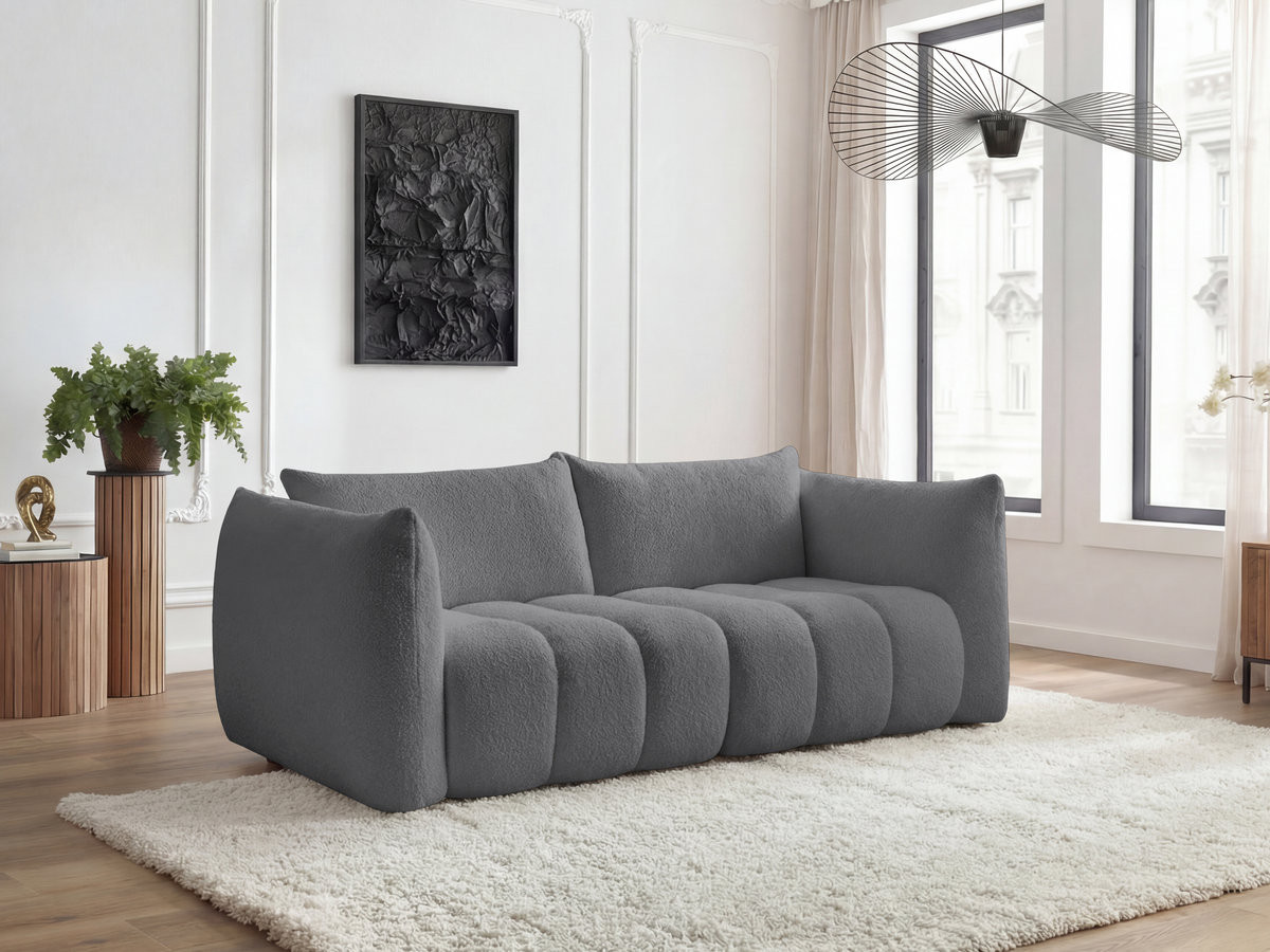 Bobochic Azra Sofa 3-Sitzer Bouclé-Stoff Dunkelgrau