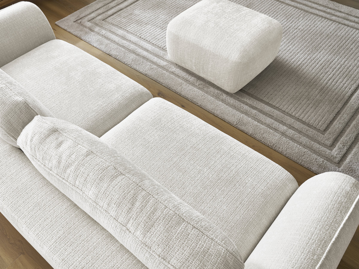 Bobochic Denise Schlafsofa 3-Sitzer mit Bettkasten und Pouf Strukturstoff Weiß