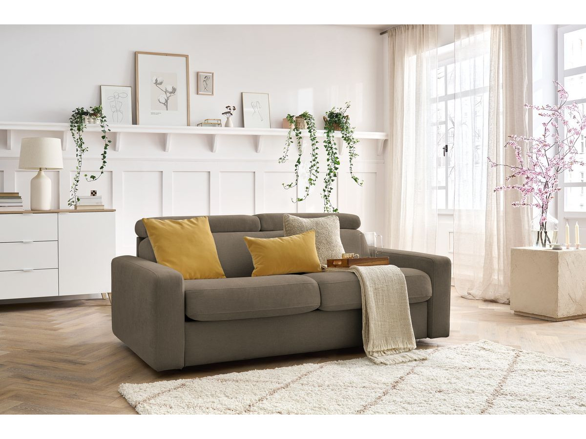 Bobochic Monaco Schlafsofa 3-Sitzer Stoff Braun, Liegefläche 140 × 190 cm