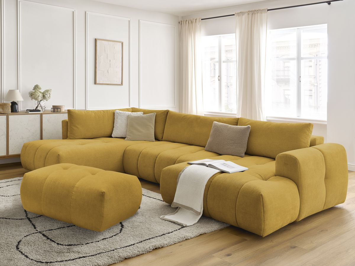 Bobochic Fuji Wohnlandschaft mit Pouf Stoff Gelb Ecke rechts
