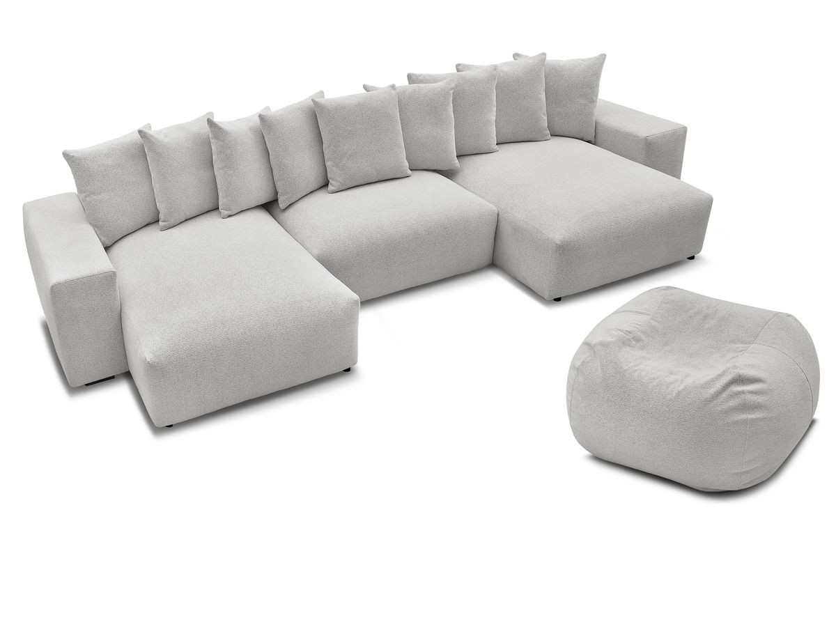 Bobochic Voltaire Wohnlandschaft mit Pouf 420 × 174 cm Melange-Stoff Hellgrau