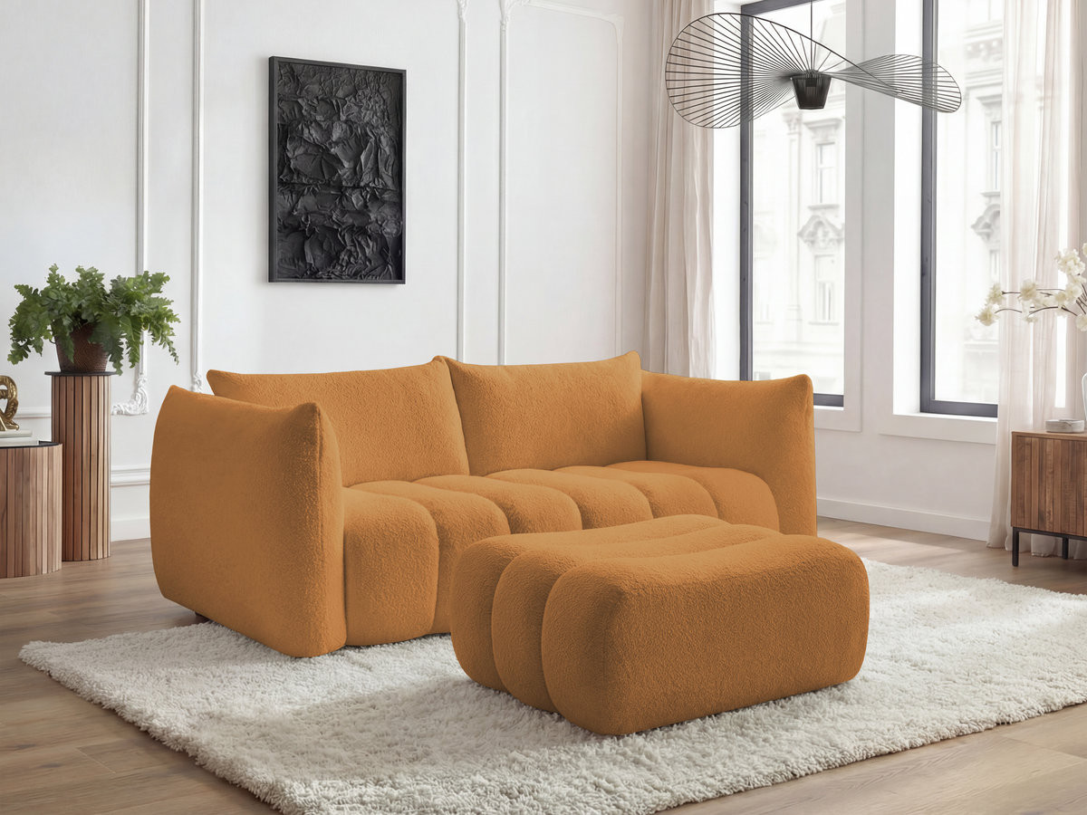 Bobochic Azra Sofa 3-Sitzer mit Pouf Bouclé-Stoff Gelb