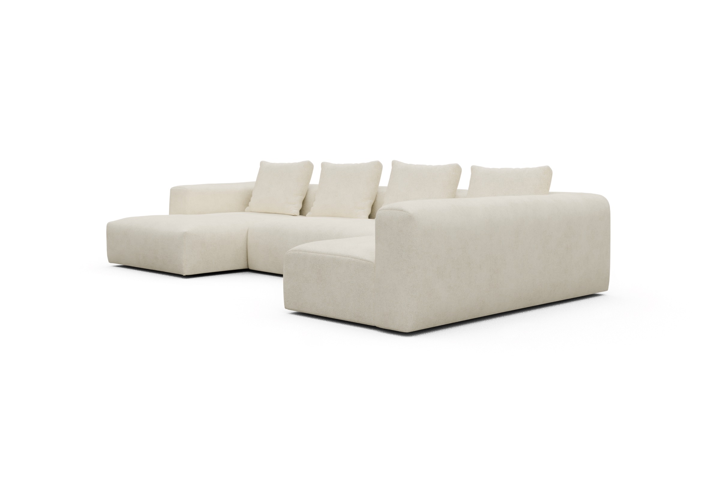 Wohnlandschaft Fred Chaiselongue links mit 2-Sitzer und lange Armlehne rechts Boucle-Off-White