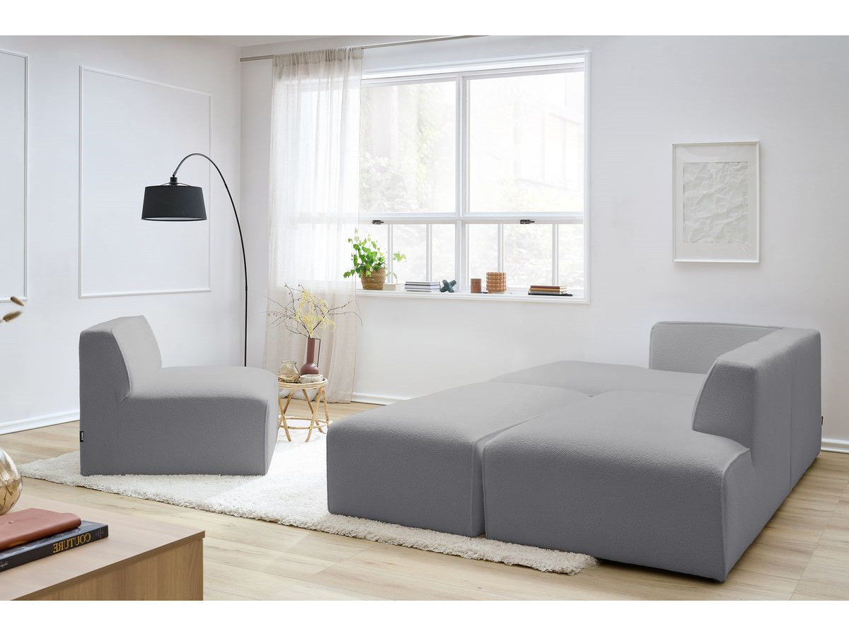 Bobochic Megeve Ecksofa mit Pouf Bouclé-Stoff Hellgrau Ecke links