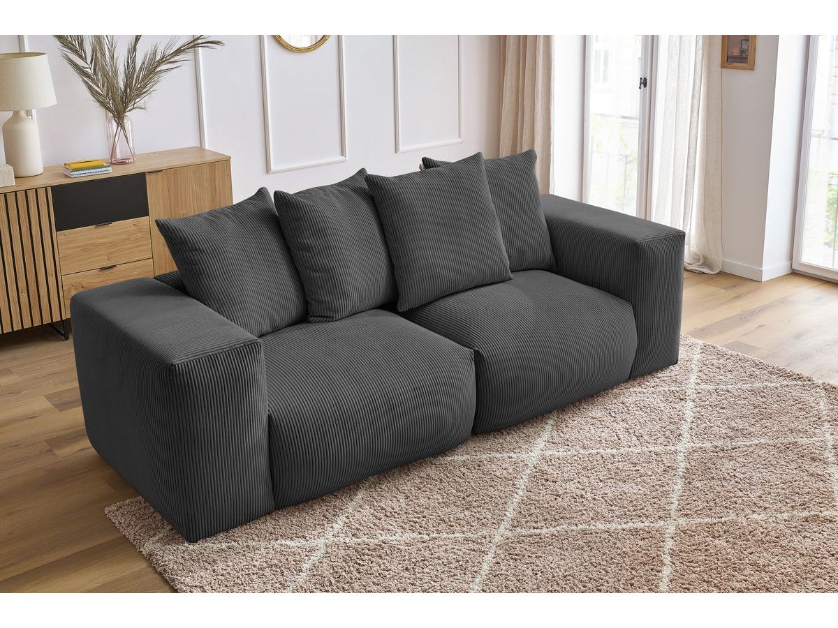 Bobochic Voltaire Sofa 3-Sitzer 248 × 100 cm Cordsamt Dunkelgrau