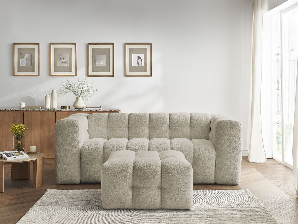 Bobochic Cloud Schlafsofa 3-Sitzer mit Pouf Bouclé-Stoff Beige