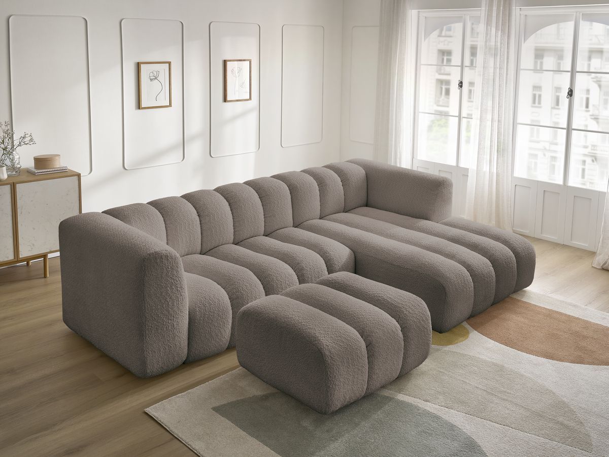 Bobochic Talia Ecksofa mit Pouf Bouclé-Stoff Braun Ecke rechts