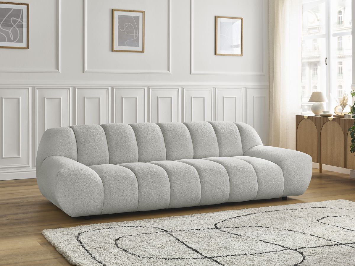Bobochic Hayden Sofa 3-Sitzer Bouclé-Stoff Hellgrau