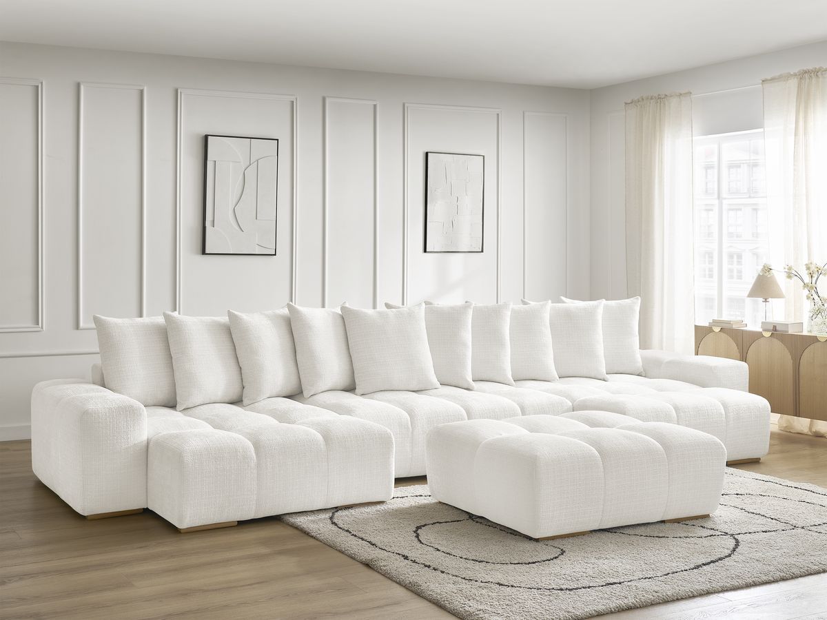 Bobochic Anakin Wohnlandschaft mit Pouf, 10 Kissen Strukturstoff Weiß