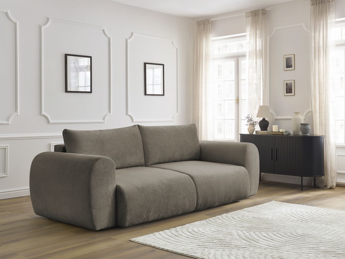 Bobochic Lucien Schlafsofa 3-Sitzer mit Bettkasten Stoff Taupe