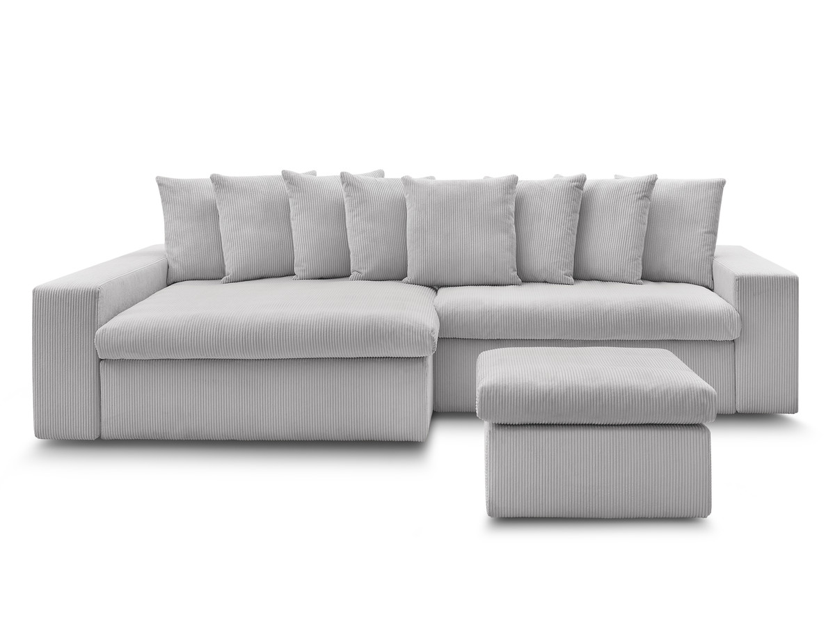 Bobochic Enore Ecksofa mit Pouf Cordsamt Hellgrau Ecke links
