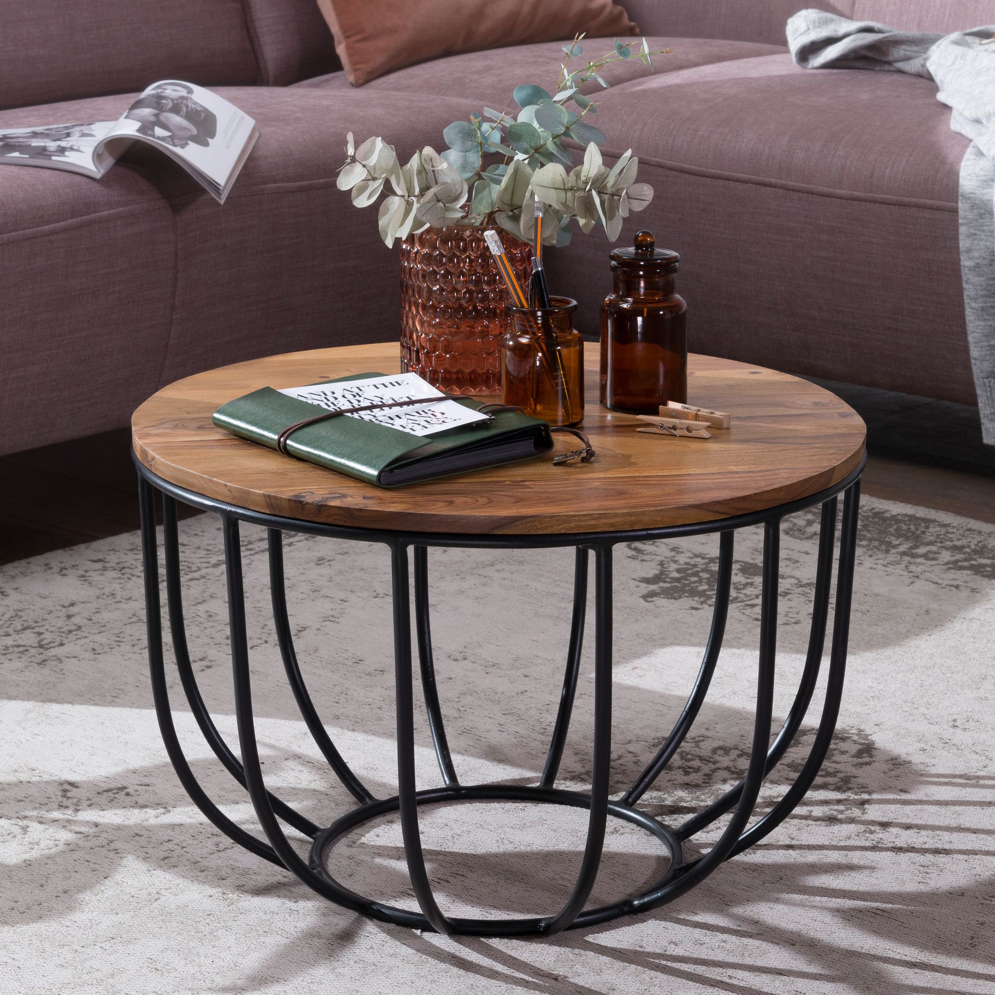 Couchtisch Gudbjerg Sheesham Massivholz Ø 60 cm
