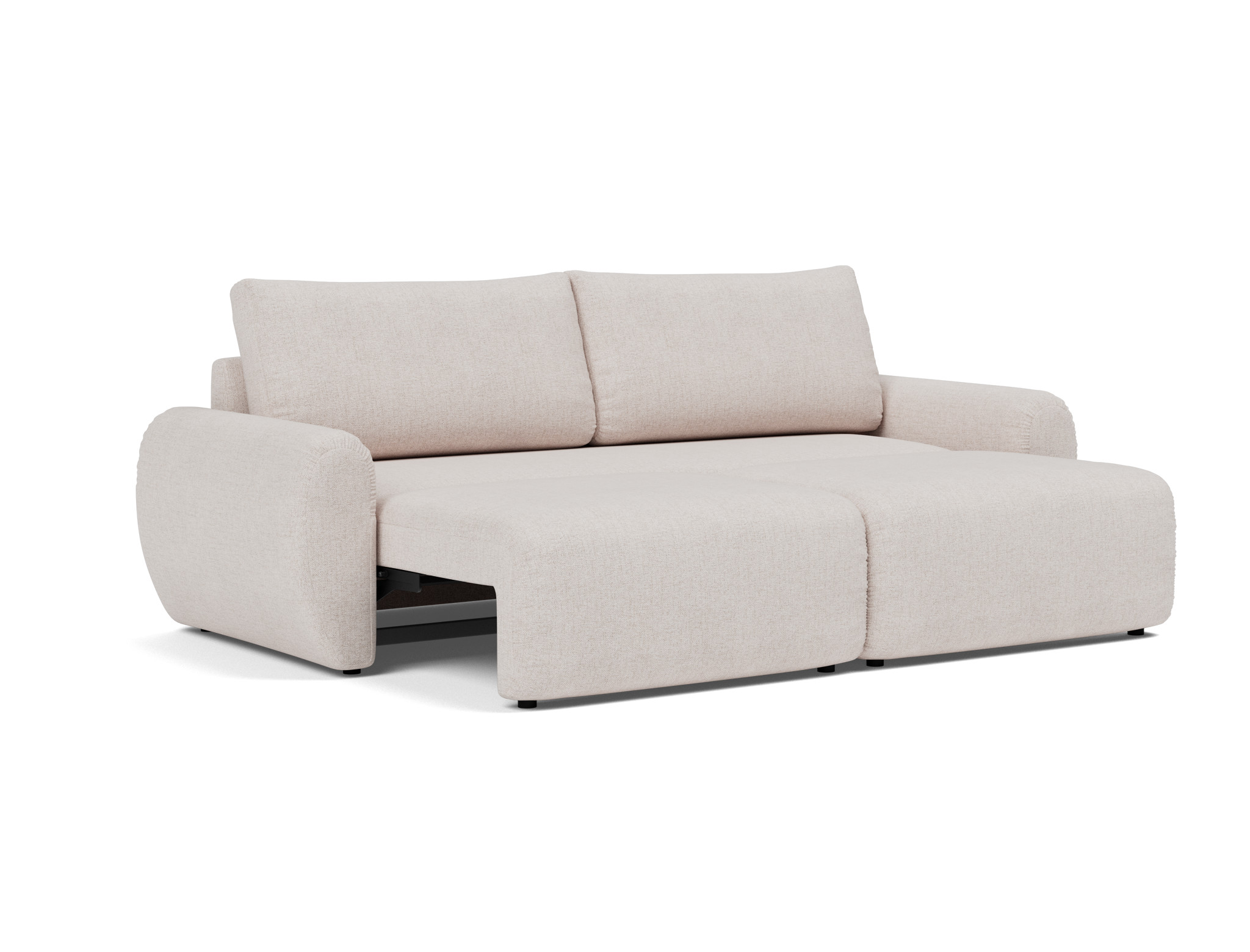 Schlafsofa Norum mit Curve-Armlehnen Strukturierter Stoff Weda 300-Weda-Sand