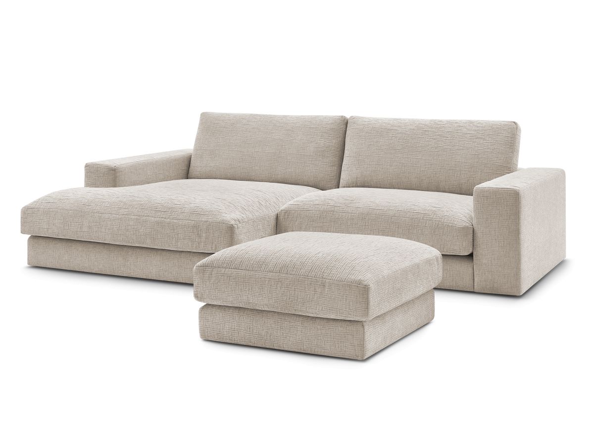 Bobochic Leonard Ecksofa mit Pouf 274 × 159 cm Strukturstoff Beige Ecke links