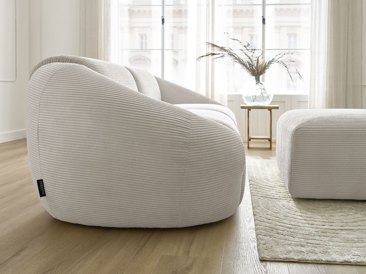 Bobochic Tina Sofa 3-Sitzer mit Pouf Cordsamt Beige