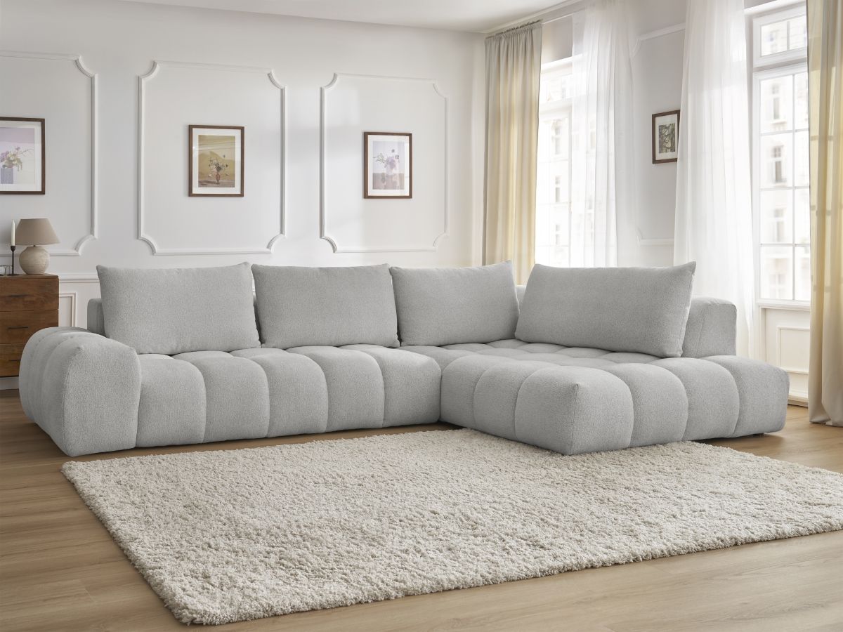 Bobochic Everest Ecksofa, 4 Kissen Melange-Stoff Hellgrau Ecke rechts