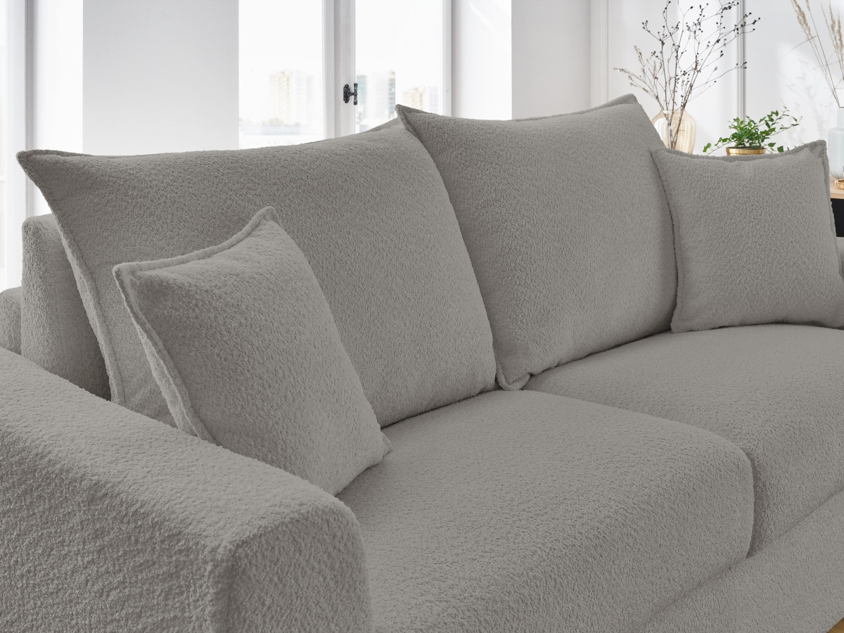 Bobochic Augustin Schlafsofa 3-Sitzer Bouclé-Stoff Hellgrau, Liegefläche 160 × 200 cm