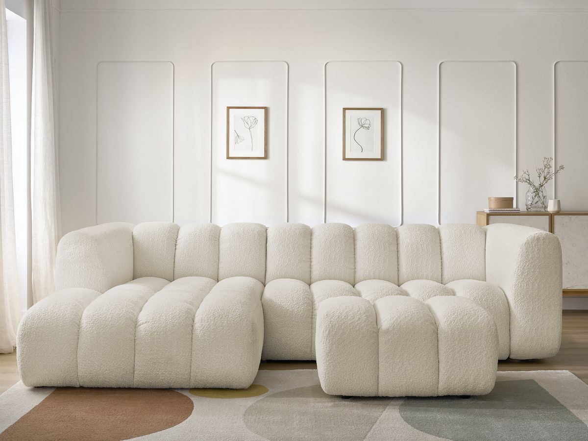 Bobochic Talia Ecksofa mit Pouf Bouclé-Stoff Beige Ecke links