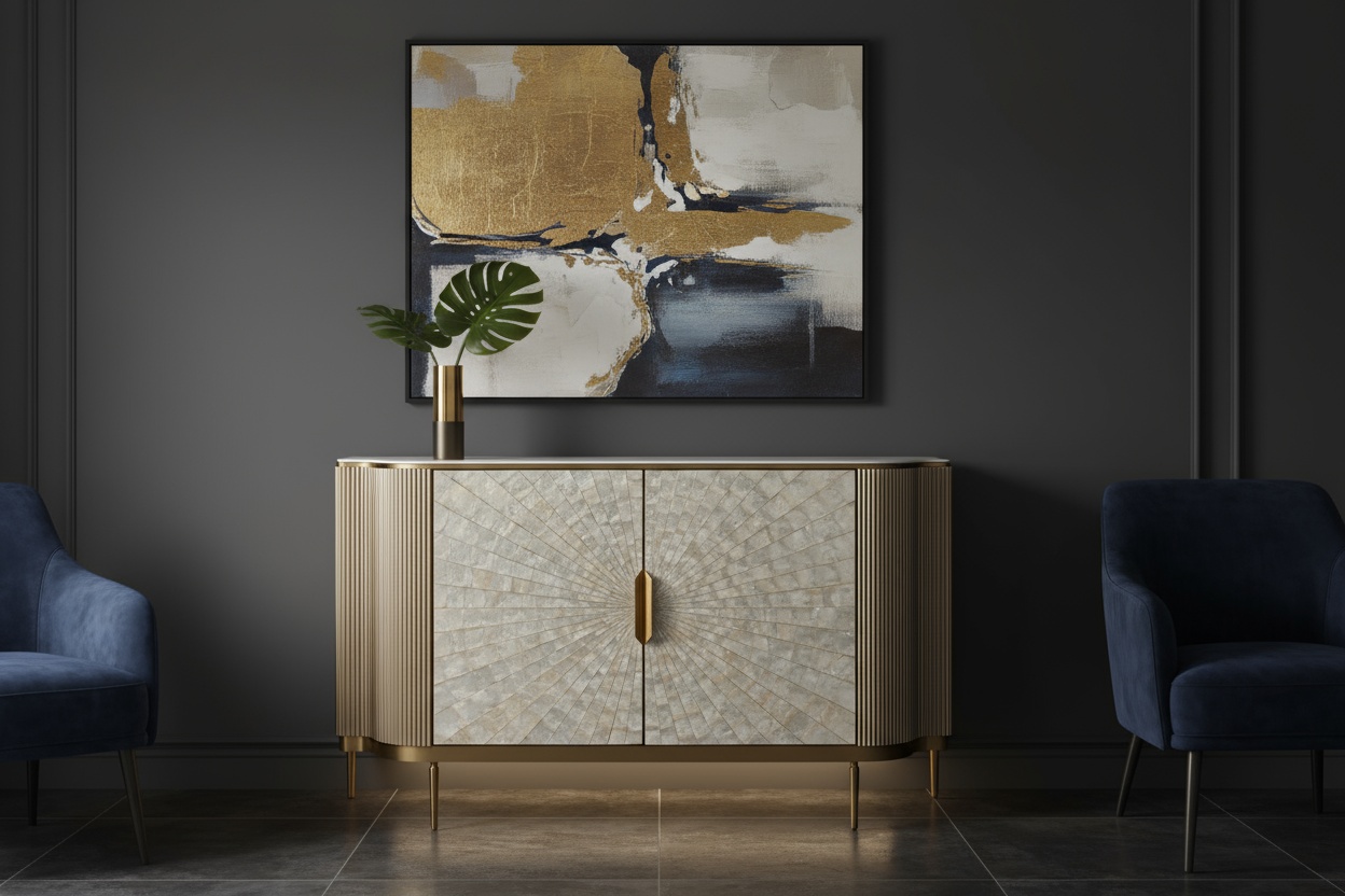 Livin Hill Sideboard Stilig 150 cm Champagnergold, Platte Weiß