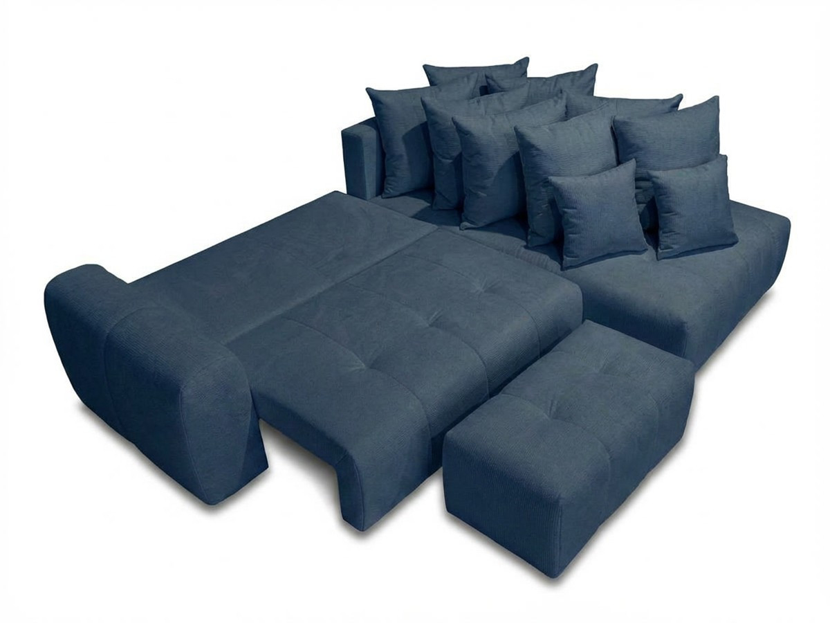 Bobochic Roxelane Ecksofa mit Schlaffunktion und Bettkasten und Pouf Melange-Stoff Dunkelblau Ecke rechts