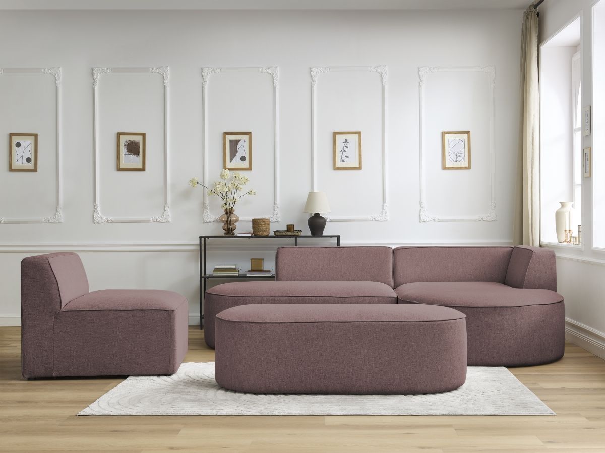 Bobochic Rousseau Ecksofa mit Sofamodul und Pouf Melange-Stoff Rosa Ecke rechts