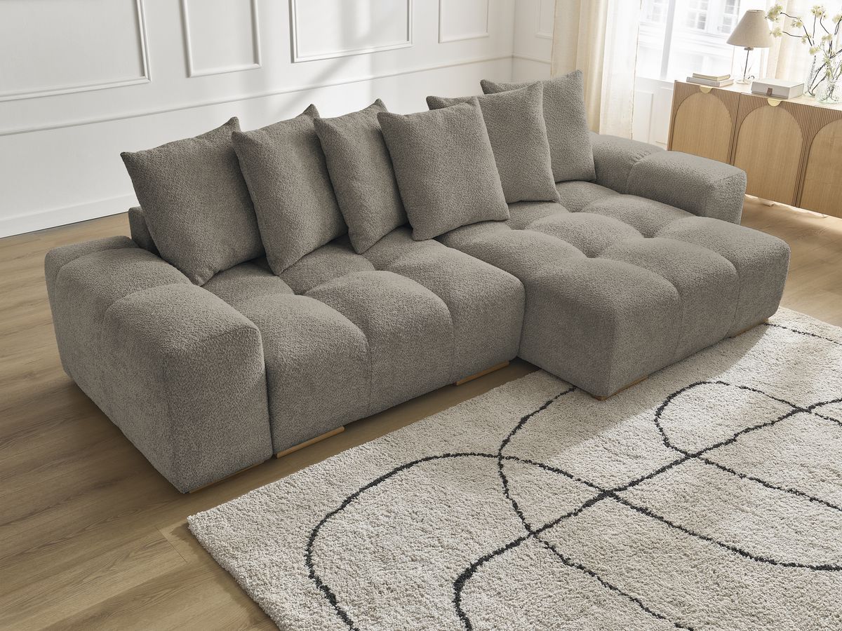 Bobochic Anakin Ecksofa, 6 Kissen Bouclé-Stoff Taupe