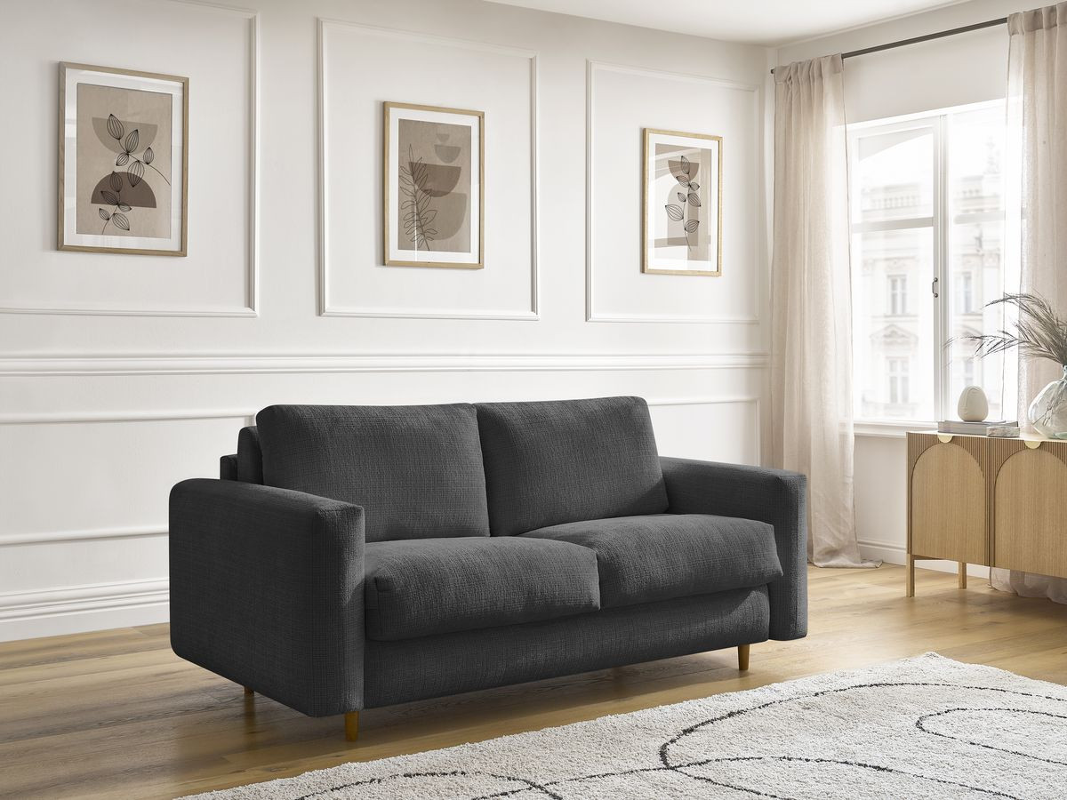 Bobochic Cocoone Schlafsofa 3-Sitzer Strukturstoff Schwarz, Liegefläche 140 × 200 cm