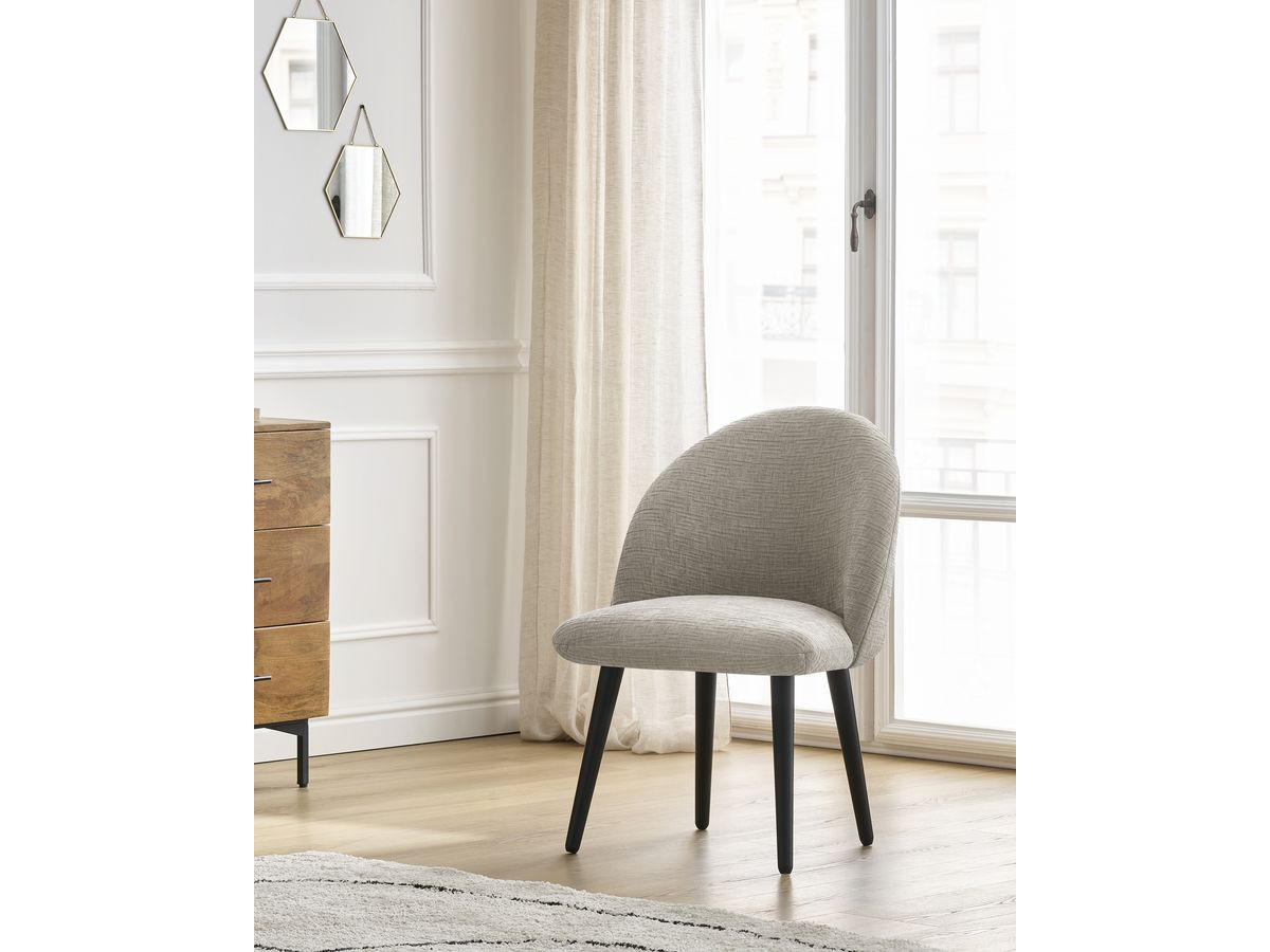 Bobochic Lalie Esszimmerstuhl mit skandinavischen Beinen, schwarz Strukturstoff Beige