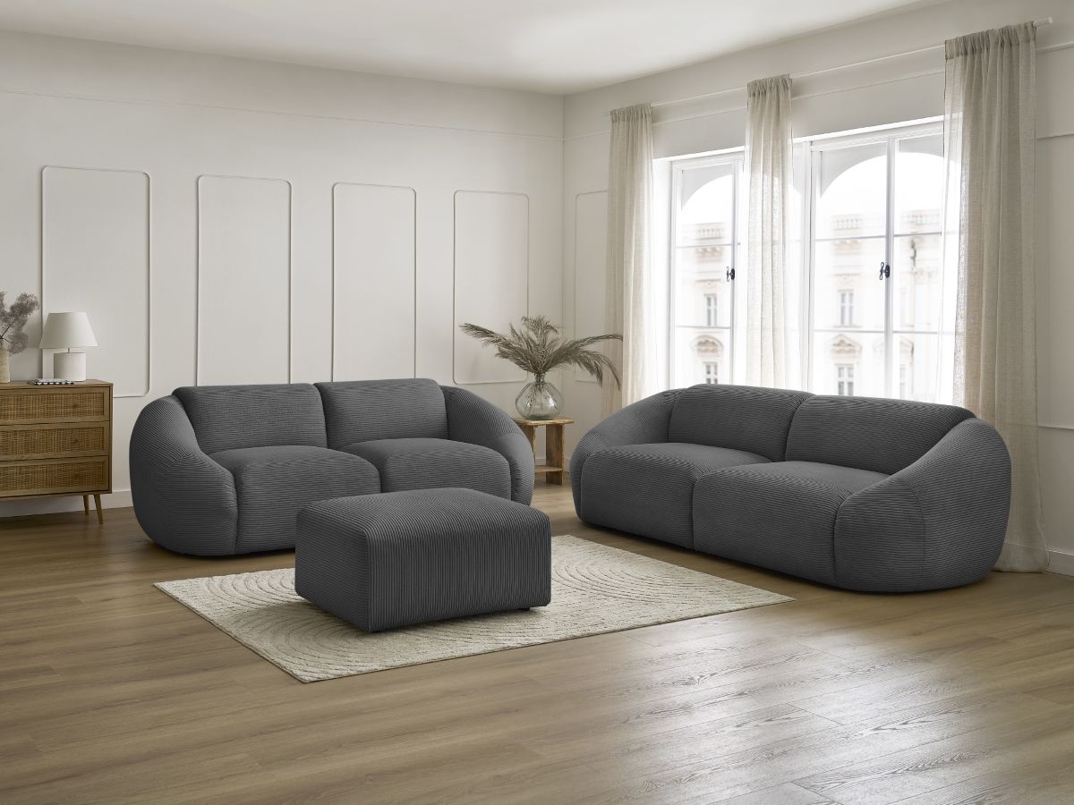 Bobochic Tina Sofa 6-Sitzer mit Pouf Cordsamt Dunkelgrau