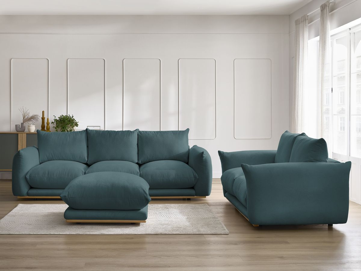 Bobochic Ernest Sofa 6-Sitzer mit Pouf Stoff Dunkelblau