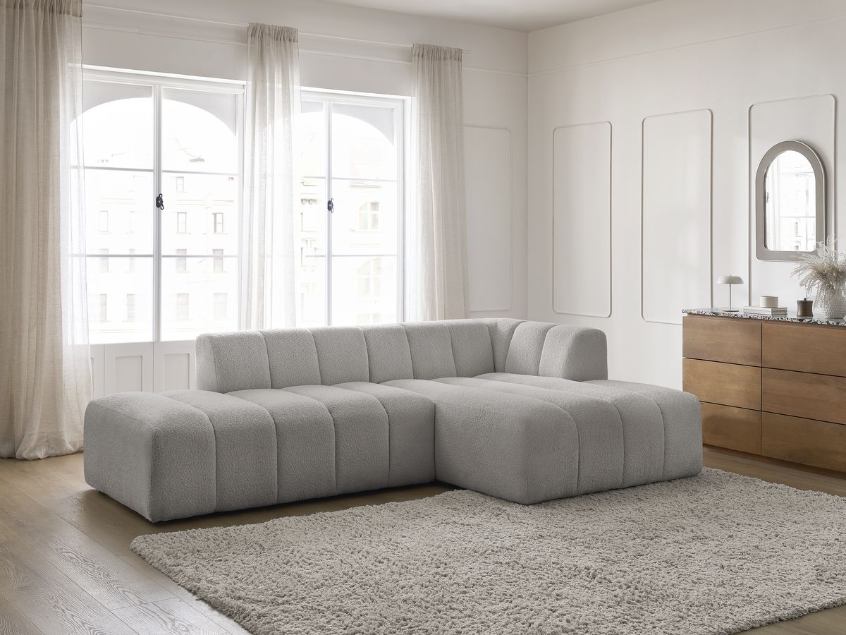 Bobochic Annecy Ecksofa Bouclé-Stoff Hellgrau Ecke rechts