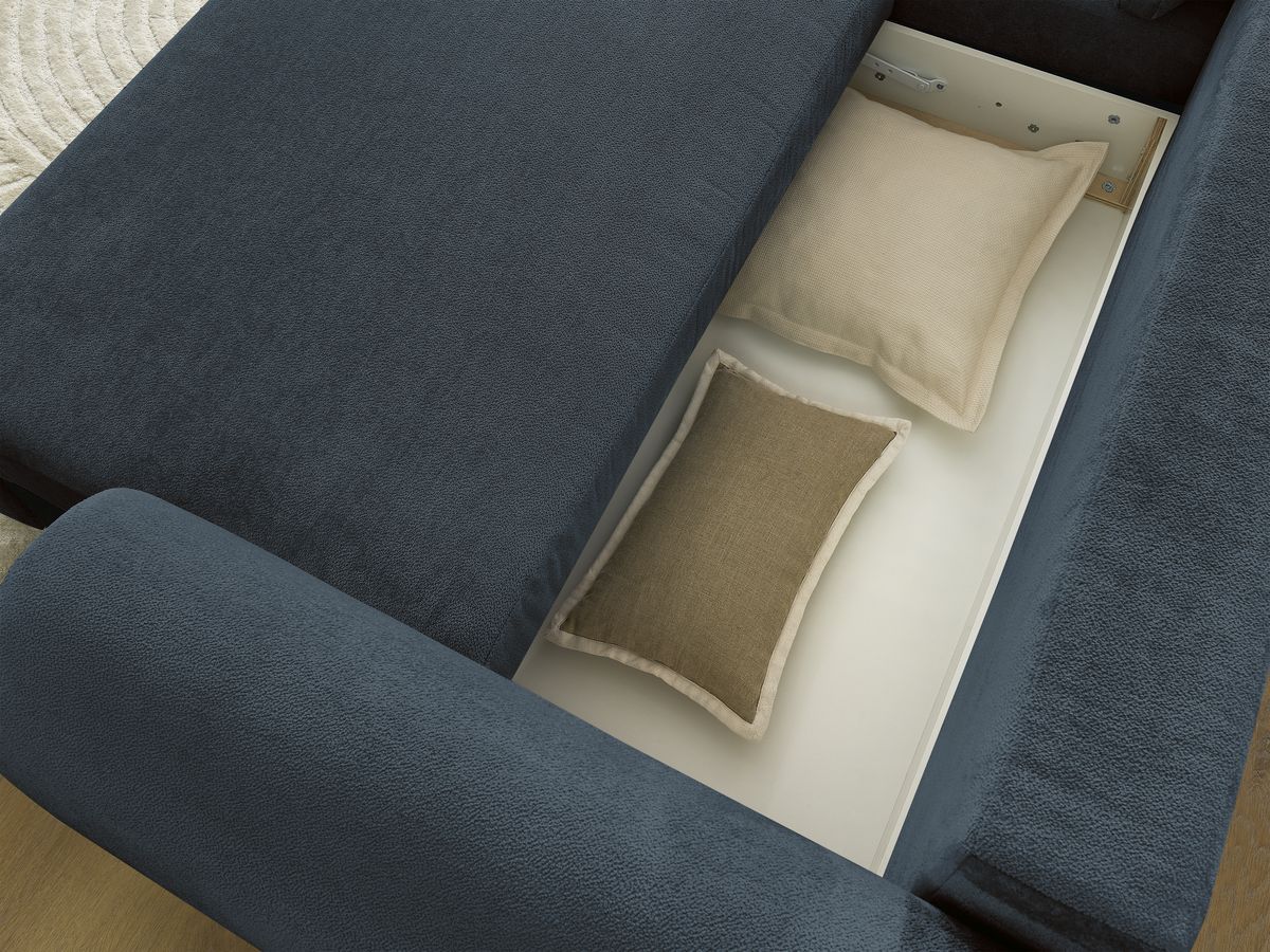 Bobochic Lucien Ecksofa mit Schlaffunktion und Bettkasten 314 × 167 cm Stoff Dunkelblau Ecke links