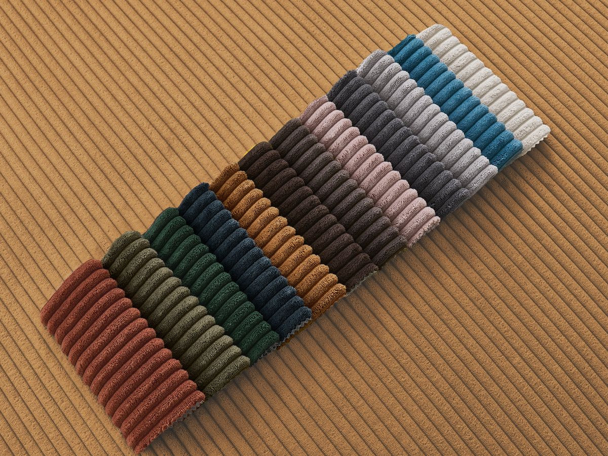 Bobochic Atilla Ecksofa mit Schlaffunktion und Bettkasten und Pouf Cordsamt Gelb Ecke links