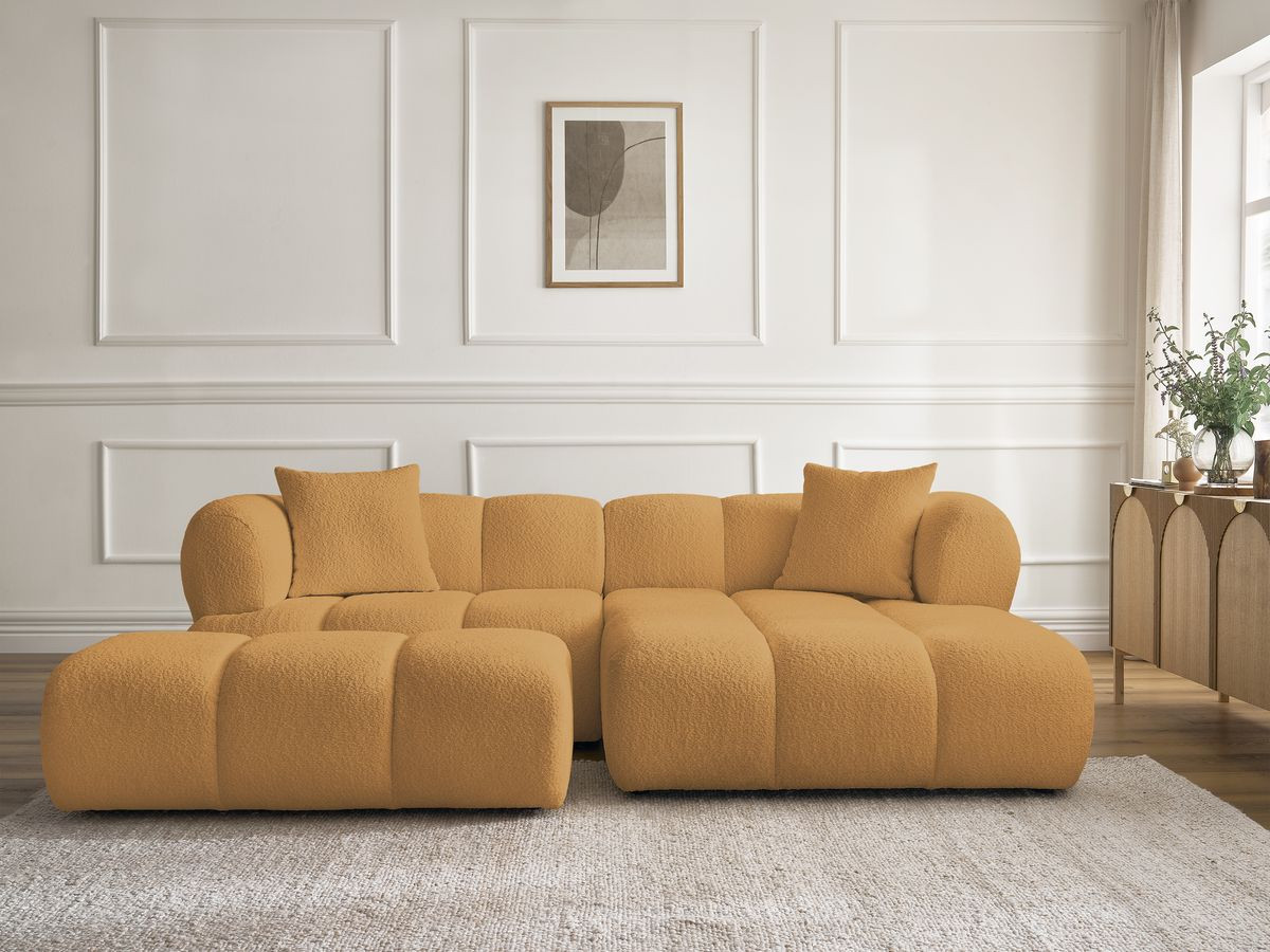 Bobochic Pamira Ecksofa mit Pouf Bouclé-Stoff Gelb Ecke rechts