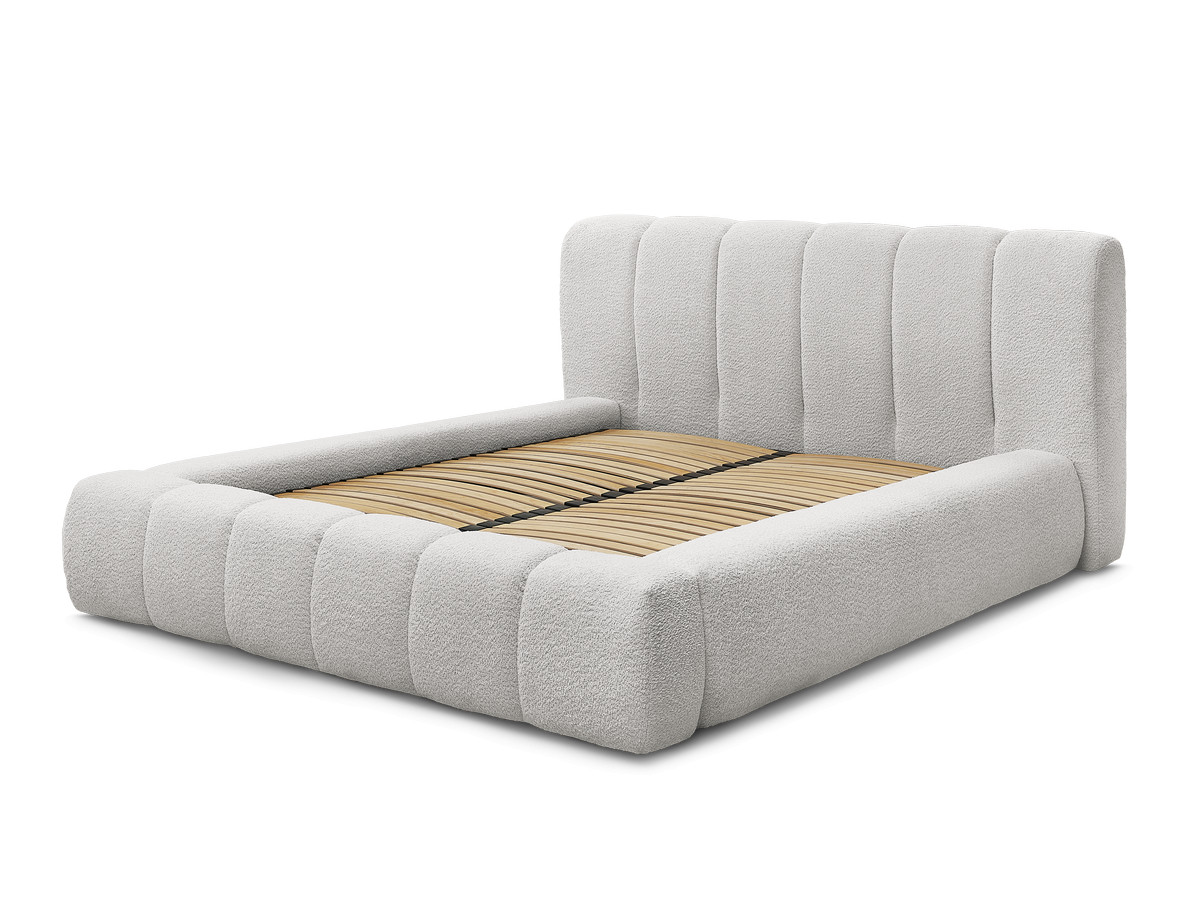 Bobochic Denali Polsterbett mit Bettkasten Bouclé-Stoff Hellgrau, Liegefläche 180 × 200 cm