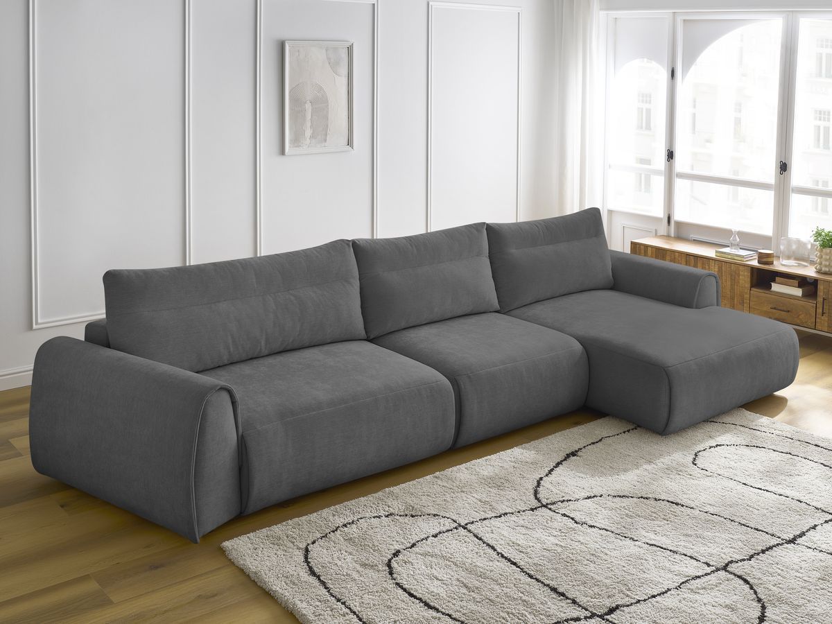 Bobochic Aden Ecksofa 386 × 152 cm Stoff Dunkelgrau Ecke rechts