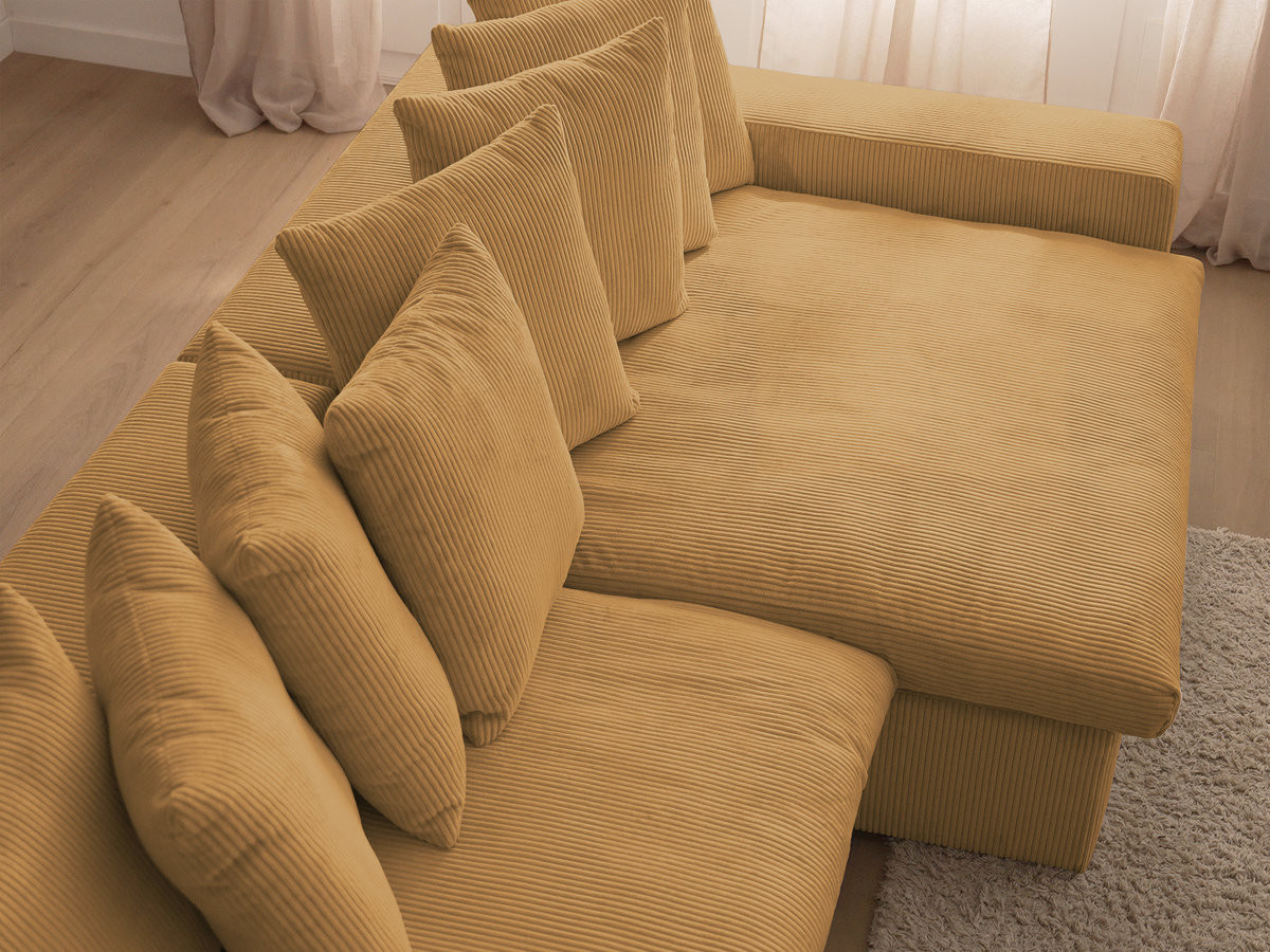Bobochic Enore Ecksofa mit Pouf Cordsamt Gelb Ecke rechts
